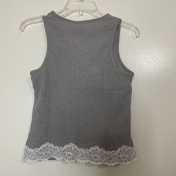 y2k Gray lace trim vneck knit cropped top size US medium - Picture 3 of 4